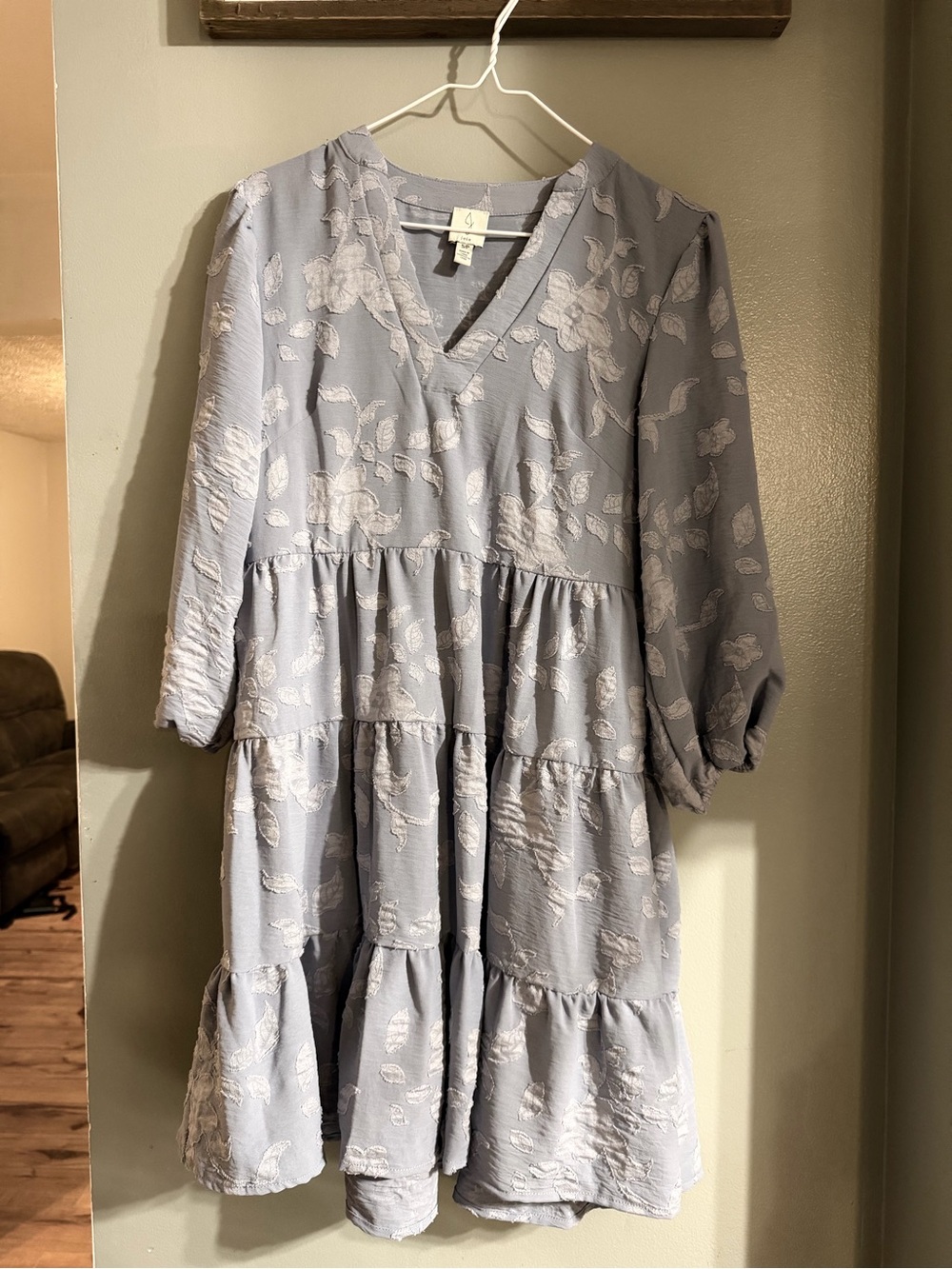 Light Blue Floral Tiered V-Neck Dress